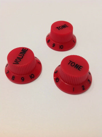 Strat Style Control Knob Set 1 Volume 2 Tone Red / Black Numbers US or Import