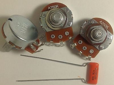3 Pack Alpha 250KA Solid Shaft US Spec Potentiometers with .047 Orange Drop
