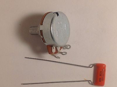 Alpha 250KA Solid Shaft US Spec Tone Potentiometer with .047 Orange Drop Cap
