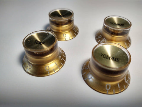 4 x Coarse Knurl 18 Tooth Import Spec Top Hat Knobs for Epi - Gold / Gold