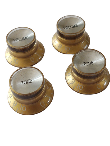 4 x Coarse Knurl 18 Tooth Import Spec Top Hat Knobs for Epi - Gold / Silver