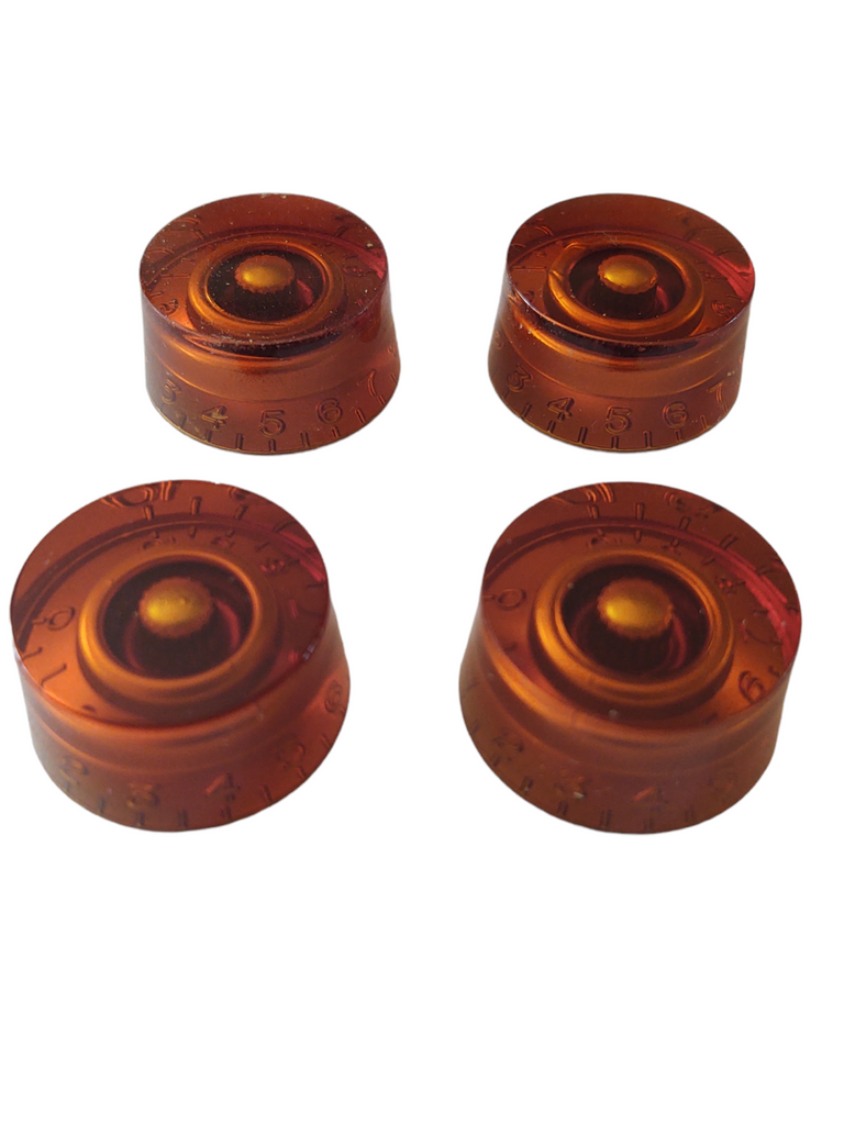 Set of 4 Coarse Knurl 18 Tooth Import Spec Speed Knobs for Epi LP / SG - Amber