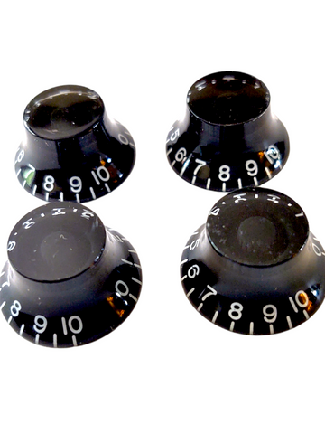 Set of 4 -  18 Tooth Coarse Knurl Import Spec Bell Knobs for Epi LP / SG - Black